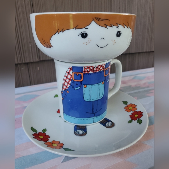 fred roberts company vintage 3 piece stackable little boy farm dish set vintage - Picture 2 of 8